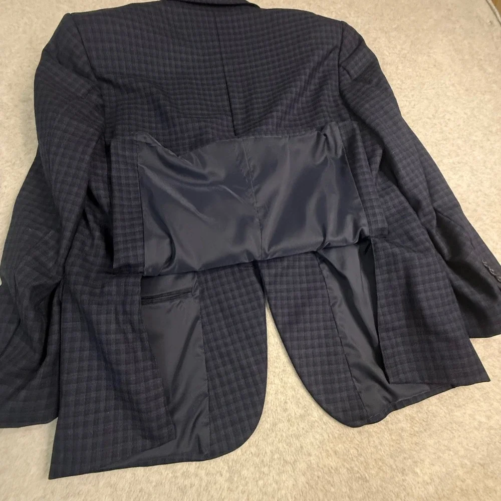 Jos A Bank Mens 44R Wool Blazer Sport Coat Navy‎ Check Traditional Fit 2-Button